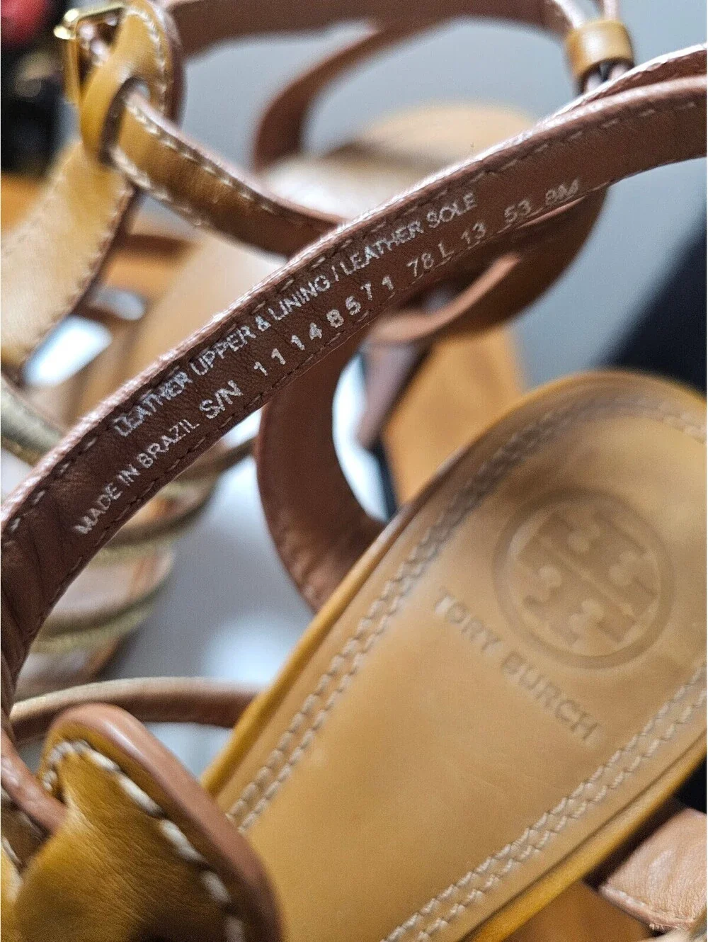 Tory Burch Heels Tan Womens 8 Leather Strappy Gold Accents